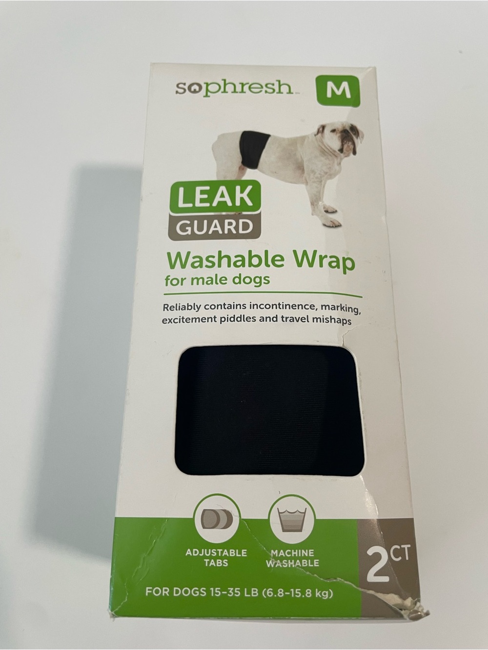 Set of 2 Sophresh Leak Guard Washable Wraps Male Dogs Black M Training Accidents